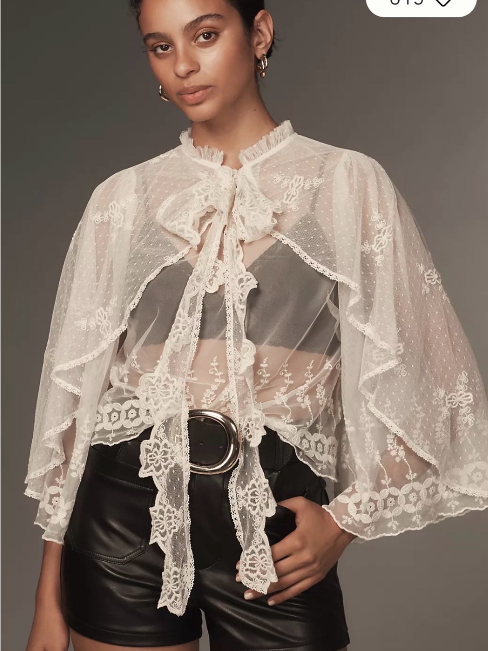 Anthropologie Top Blouse Forever That Girl Sheer Lace Capelet